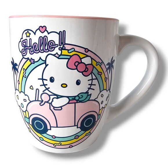 Sanrio Hello Kitty Rainbow Car Jumbo Ceramic Latte Mug, Pink, Holds 25 Ounces - Picture 2 of 6